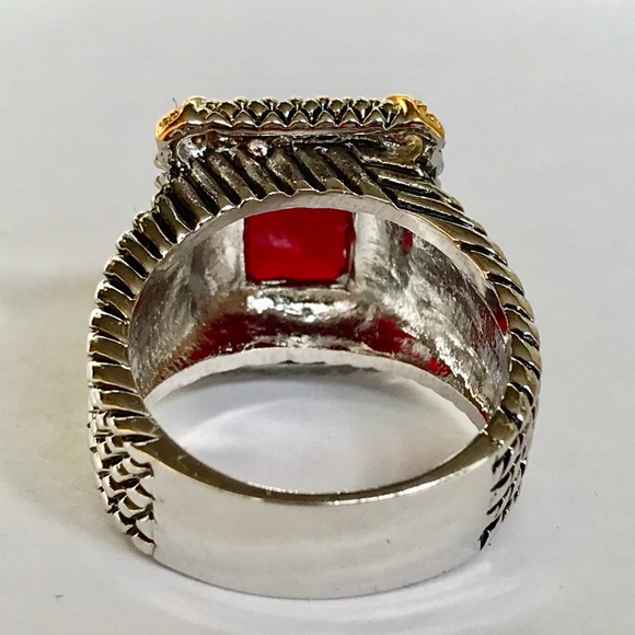 Silver Art Deco Garnet Cocktail Ring Size 8 9 11 - Picture 7 of 8